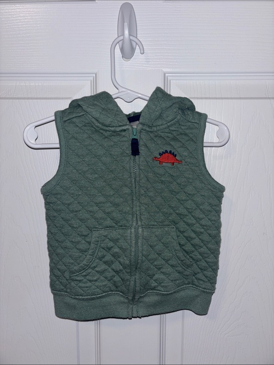Carter's Other - Toddler Quilted Hooded Vest in Sage Green with Dino Accents